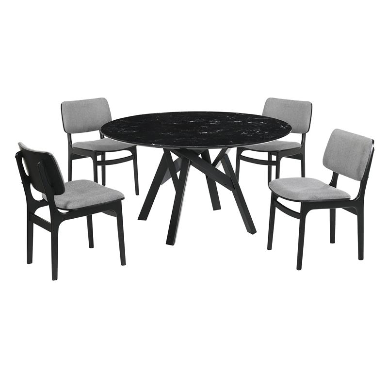 Armen Living Venus Lima 5PC Modern Wood Dining Table and Chair Set in Black/Gray