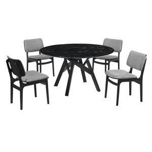 Armen Living Venus Lima 5PC Modern Wood Dining Table and Chair Set in Black/Gray
