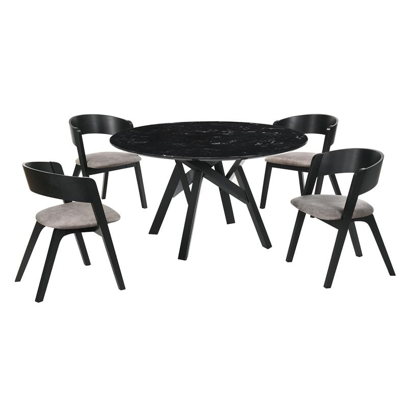 Armen Living Venus Jackie 5PC Wood Dining Table and Chair Set in Black/Gray