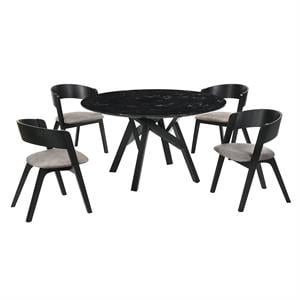 Armen Living Venus Jackie 5PC Wood Dining Table and Chair Set in Black/Gray