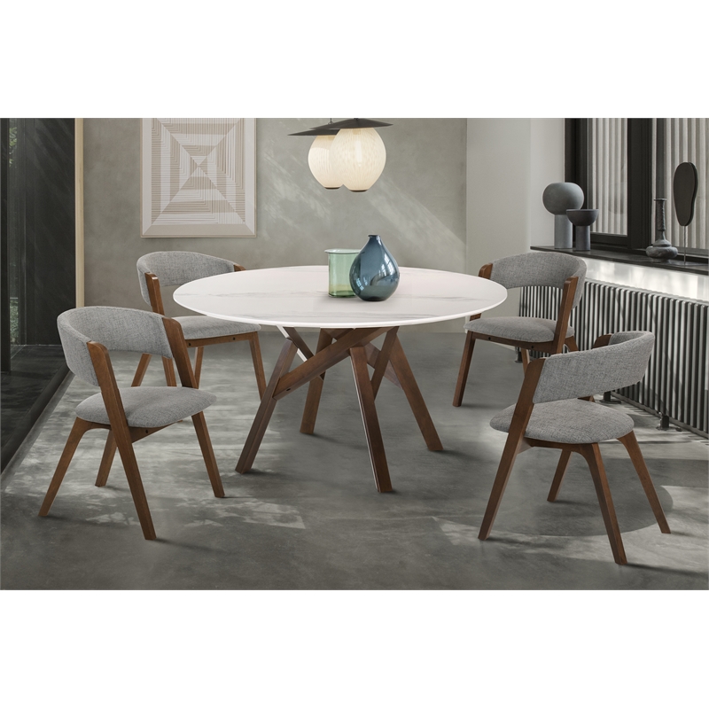 Armen Living Venus Rowan 5-Piece Wood Dining Table & Chair Set in Walnut/Gray