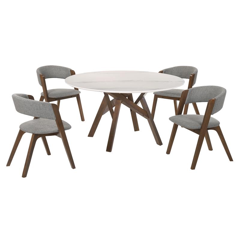 Armen Living Venus Rowan 5-Piece Wood Dining Table & Chair Set in Walnut/Gray