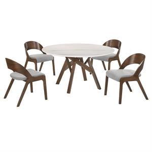 Armen Living Venus Polly 5-Piece Wood Dining Table & Chair Set in Walnut/Gray