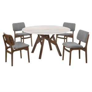 Armen Living Venus Lima 5-Piece Wood Dining Table & Chair Set in Walnut/Gray