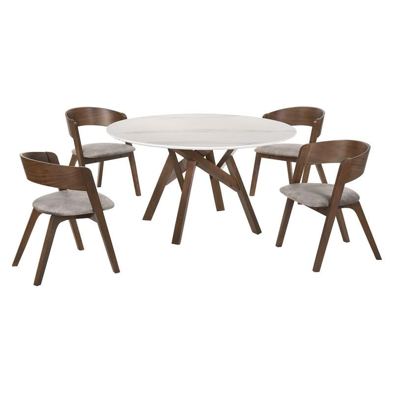 Armen Living Venus Jackie 5-Piece Wood Dining Table & Chair Set in Walnut/Gray
