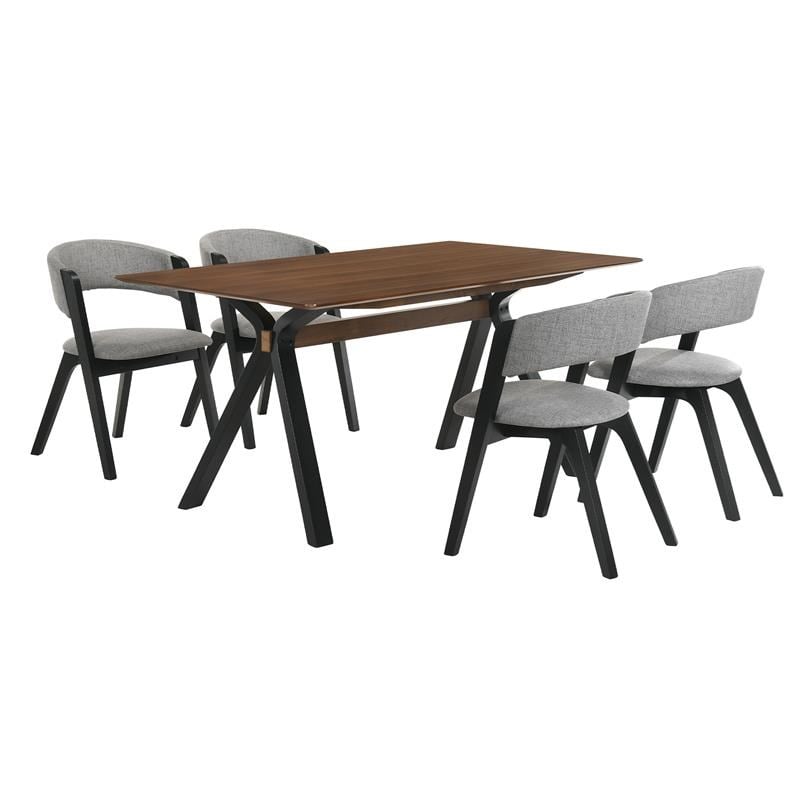 Armen Living Laredo Rowan 5PC Wood Dining Table and Chair Set in Black/Gray