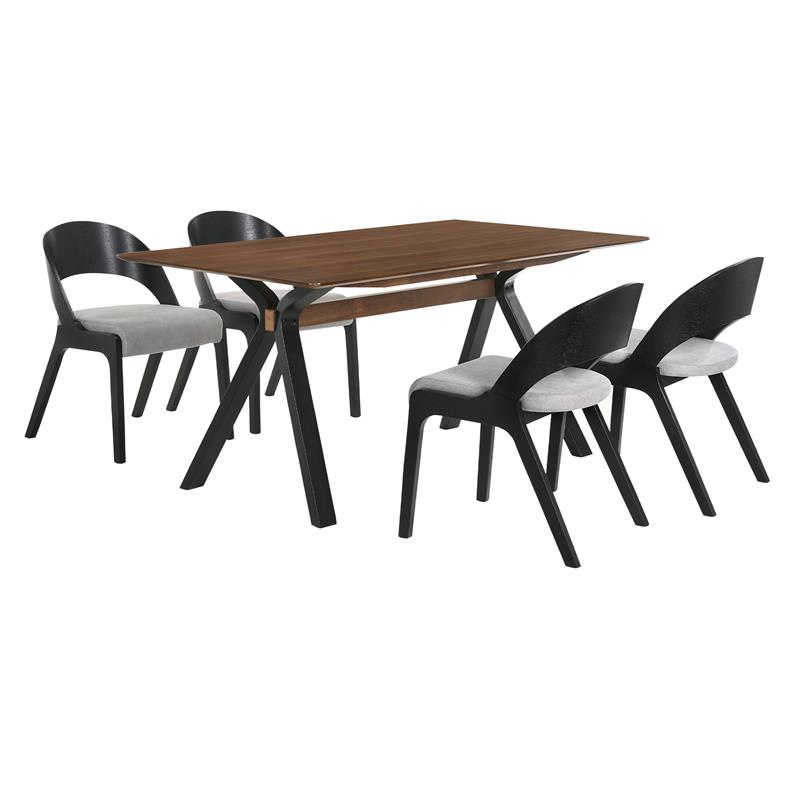 Armen Living Laredo Polly 5PC Wood Dining Table and Chair Set in Black/Gray