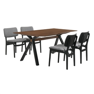 Armen Living Laredo Lima 5PC Wood Dining Table and Chair Set in Black/Gray