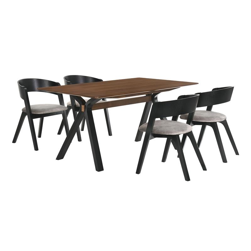Armen Living Laredo Jackie 5PC Wood Dining Table and Chair Set in Black/Gray