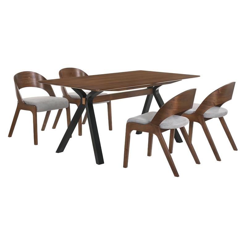 Armen Living Laredo Polly 5-Piece Wood Dining Table & Chair Set in Walnut/Gray