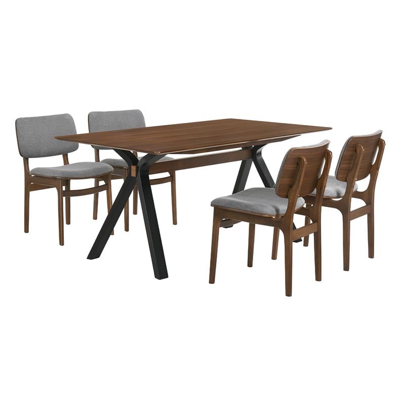 Armen Living Laredo Lima 5-Piece Wood Dining Table & Chair Set in Walnut/Gray