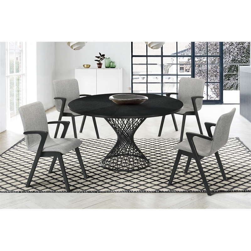 Armen Living Cirque Varde 5-Piece Wood Dining Table and Chair Set in Black/Gray