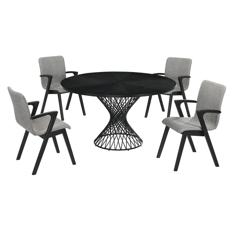 Armen Living Cirque Varde 5-Piece Wood Dining Table and Chair Set in Black/Gray