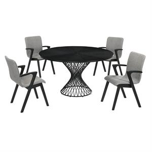 Armen Living Cirque Varde 5-Piece Wood Dining Table and Chair Set in Black/Gray