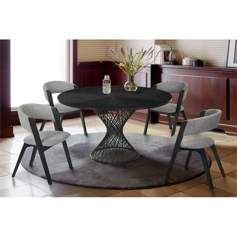 Armen Living Cirque Rowan 5-Piece Wood Dining Table and Chair Set in Black/Gray