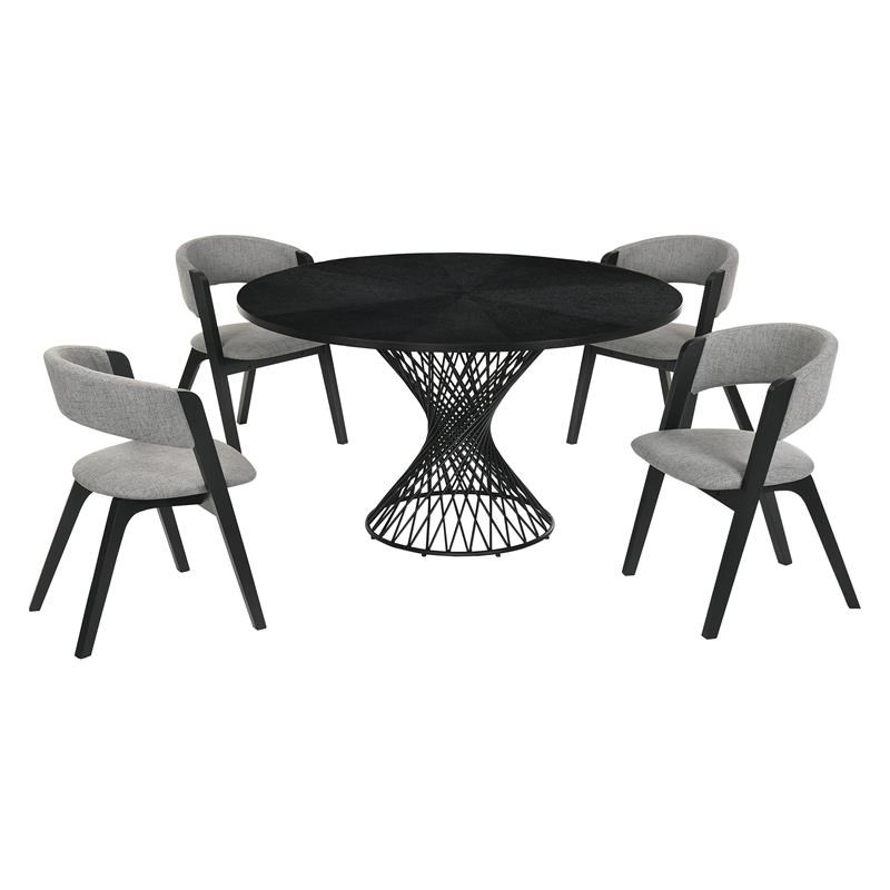 Armen Living Cirque Rowan 5-Piece Wood Dining Table and Chair Set in Black/Gray