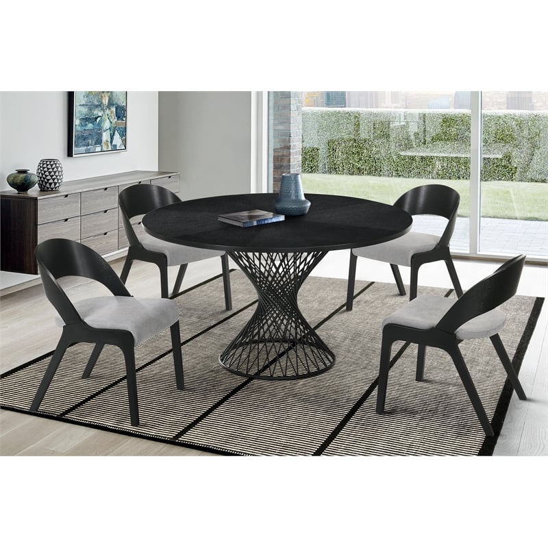 Armen Living Cirque Polly 5-Piece Wood Dining Table and Chair Set in Black/Gray