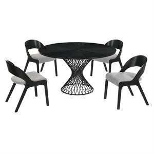 Armen Living Cirque Polly 5-Piece Wood Dining Table and Chair Set in Black/Gray
