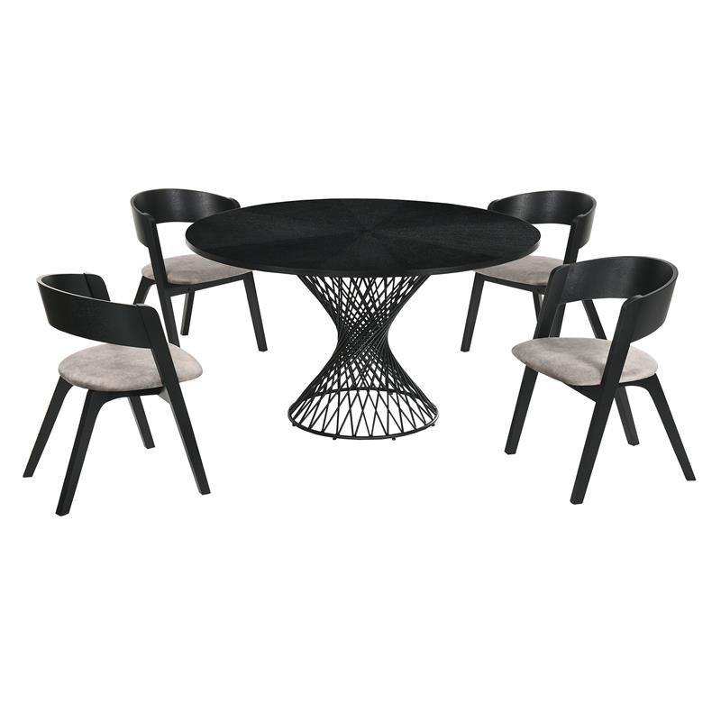 Armen Living Cirque Lima 5-Piece Wood Dining Table and Chair Set in Black/Gray