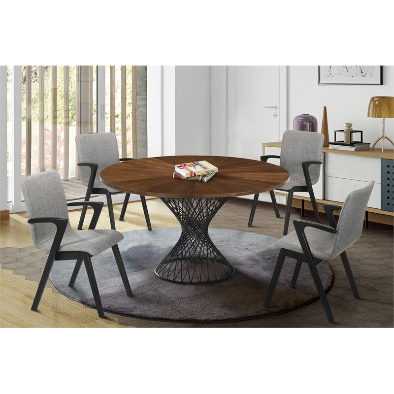 Armen Living Cirque Varde 5-Piece Wood Dining Table & Chair Set in Walnut/Gray
