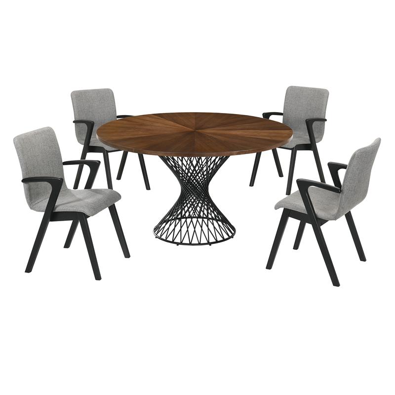 Armen Living Cirque Varde 5-Piece Wood Dining Table & Chair Set in Walnut/Gray