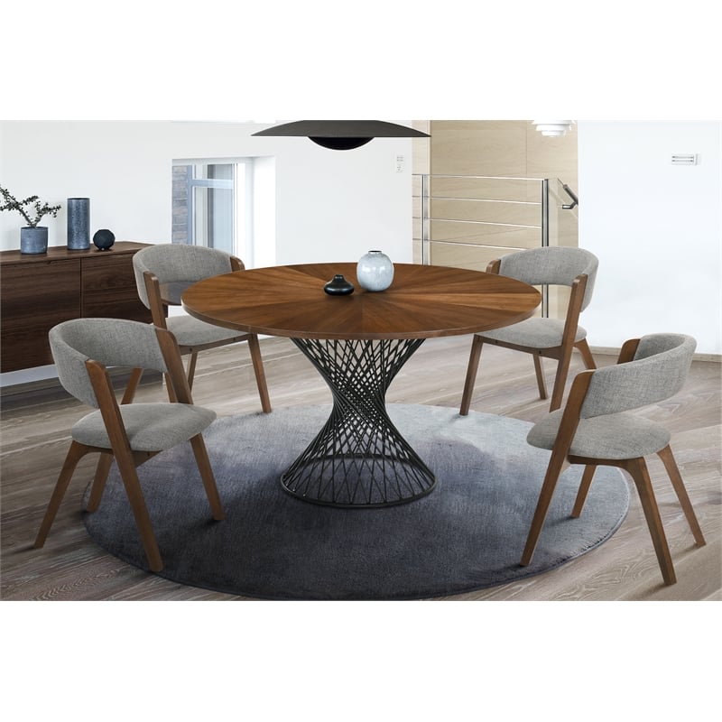 Armen Living Cirque Rowan 5-Piece Wood Dining Table & Chair Set in Walnut/Gray
