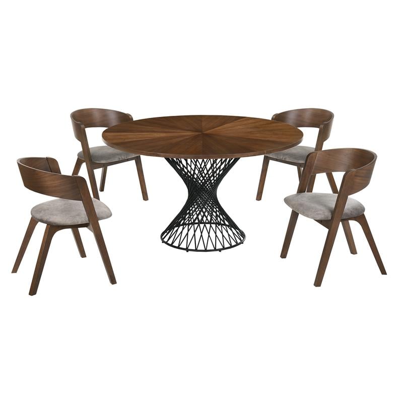 Armen Living Cirque Jackie 5-Piece Wood Dining Table & Chair Set in Walnut/Gray