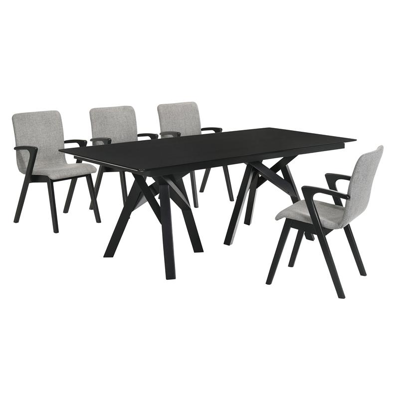 Armen Living Cortina Varde 5PC Wood Dining Table and Chair Set in Black/Gray