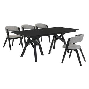 Armen Living Cortina Rowan 5PC Wood Dining Table and Chair Set in Black/Gray