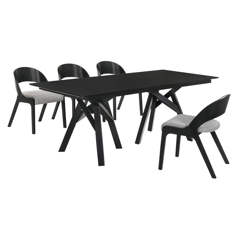 Armen Living Cortina Polly 5PC Wood Dining Table and Chair Set in Black/Gray