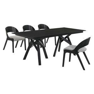 Armen Living Cortina Polly 5PC Wood Dining Table and Chair Set in Black/Gray