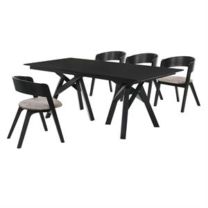 Armen Living Cortina Jackie 5PC Wood Dining Table and Chair Set in Black/Gray