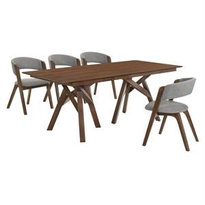 Armen Living Cortina Rowan 5-Piece Wood Dining Table & Chair Set in Walnut/Gray