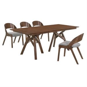 Armen Living Cortina Polly 5-Piece Wood Dining Table & Chair Set in Walnut/Gray
