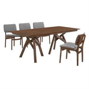 Armen Living Cortina Lima 5-Piece Wood Dining Table & Chair Set in Walnut/Gray