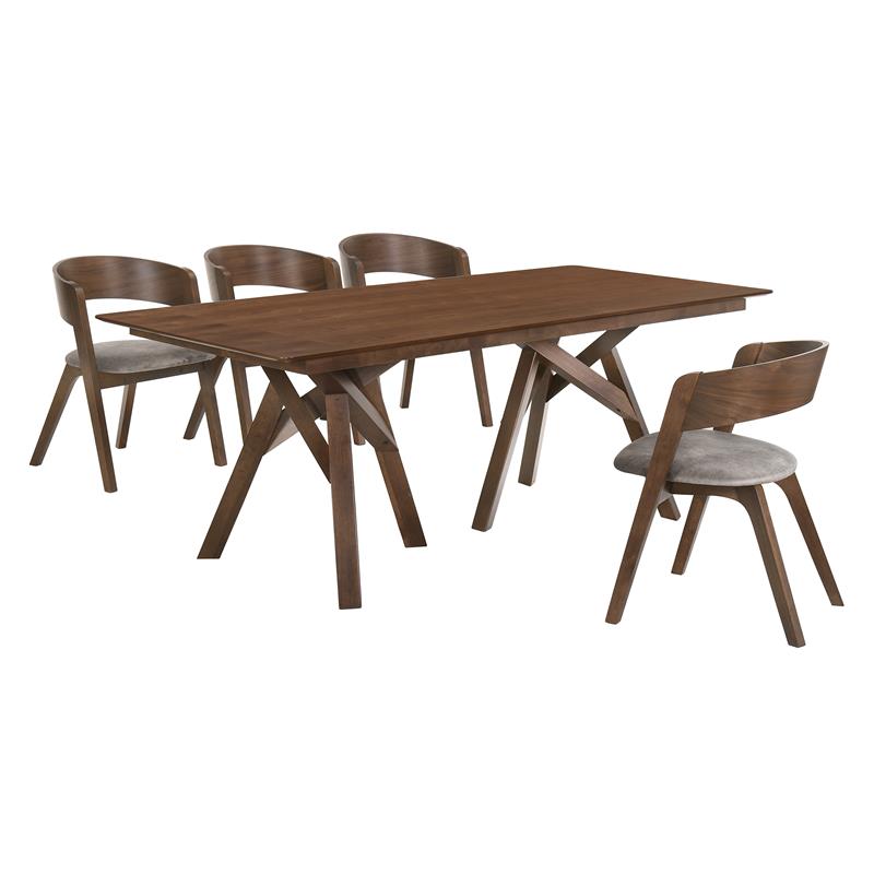 Armen Living Cortina Jackie 5-Piece Wood Dining Table & Chair Set in Walnut/Gray