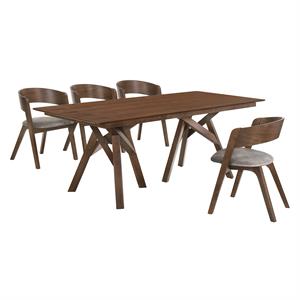 Armen Living Cortina Jackie 5-Piece Wood Dining Table & Chair Set in Walnut/Gray