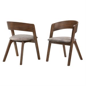 Jackie Dining Accent Chairs in Walnut Finish and Brown Fabric Set of 2