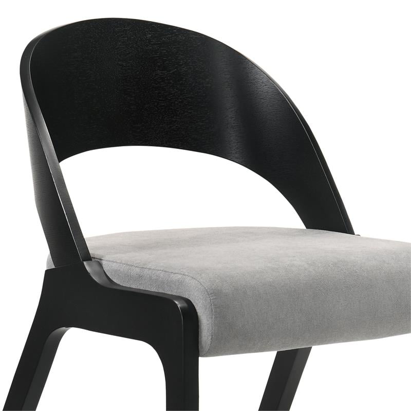 Armen Living Polly Dining Fabric & Wood Accent Chairs in Black/Gray (Set of 2)