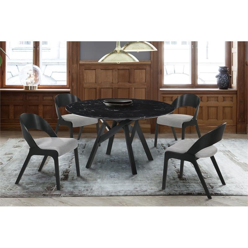 Armen Living Polly Dining Fabric & Wood Accent Chairs in Black/Gray (Set of 2)