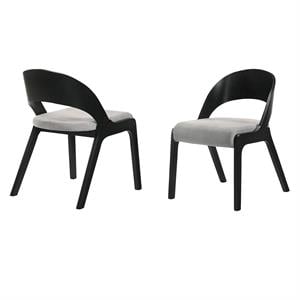 Armen Living Polly Dining Fabric & Wood Accent Chairs in Black/Gray (Set of 2)