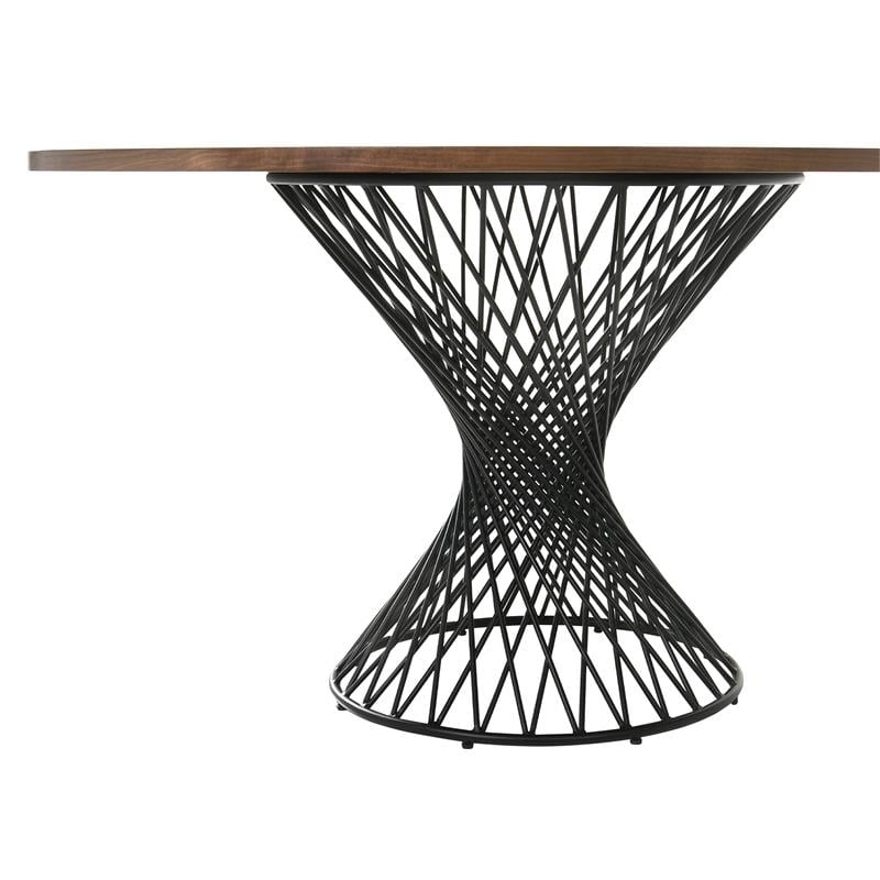 armen living cirque round contemporary wood dining table in walnut/black