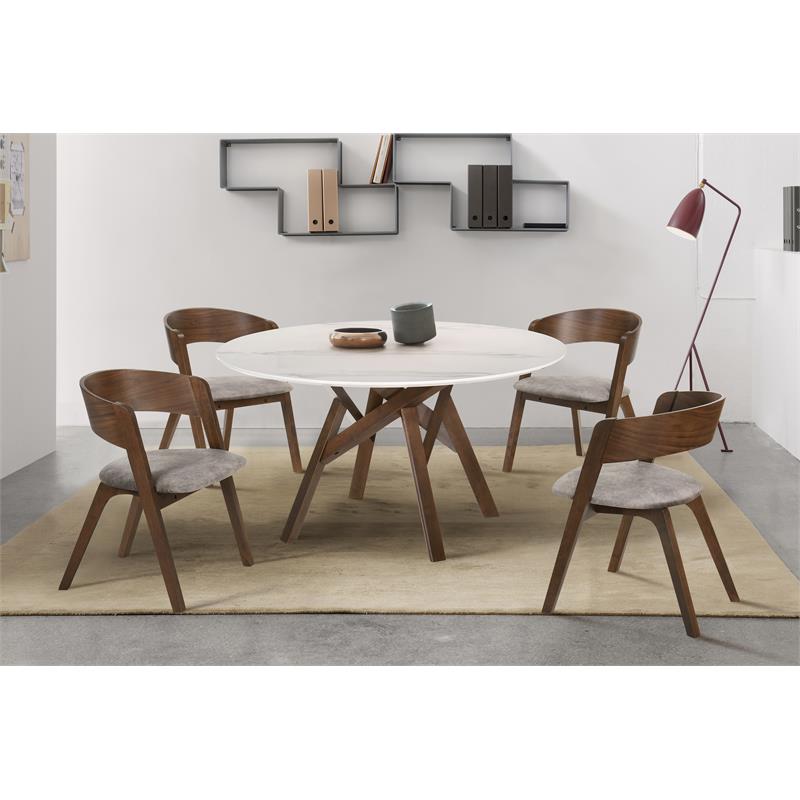 Armen Living Venus Round Contemporary Wood Dining Table in Walnut/White