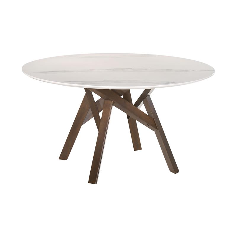 Armen Living Venus Round Contemporary Wood Dining Table in Walnut/White