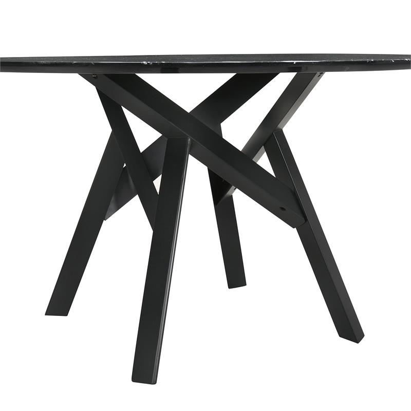 Armen Living Venus Round Contemporary Marble & Wood Dining Table in Black