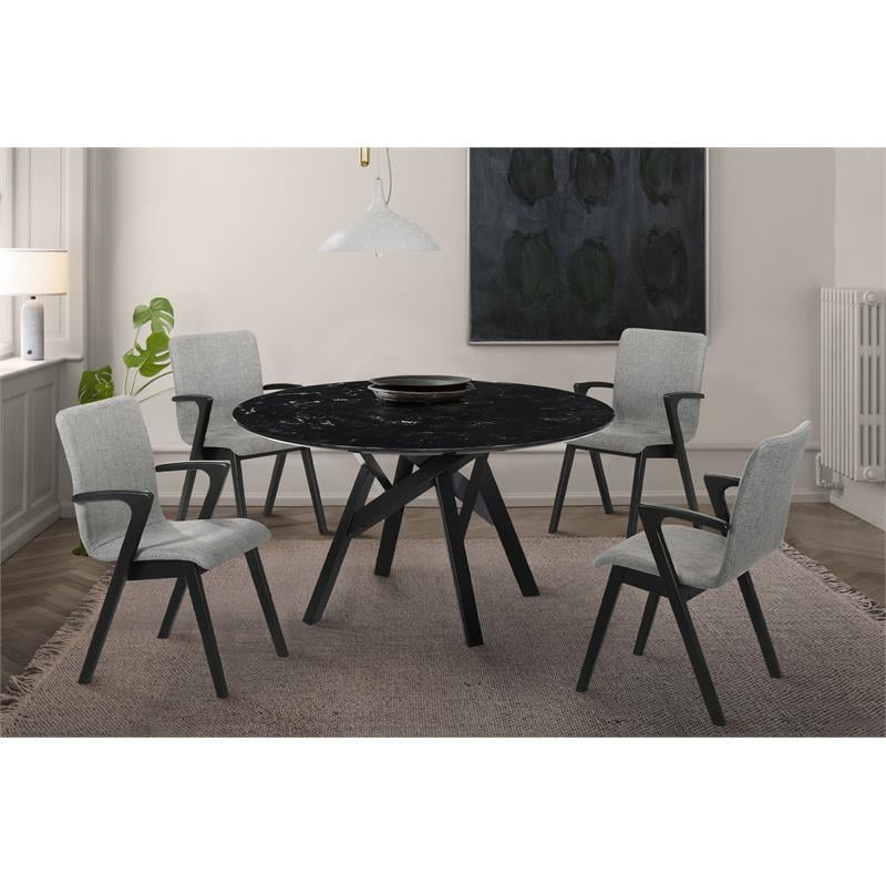 Armen Living Venus Round Contemporary Marble & Wood Dining Table in Black