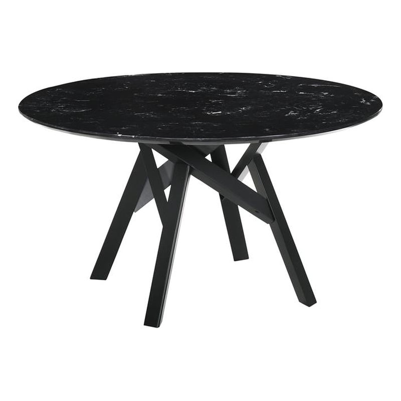 Armen Living Venus Round Contemporary Marble & Wood Dining Table in Black