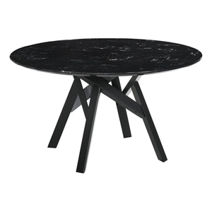 Armen Living Venus Round Contemporary Marble & Wood Dining Table in Black