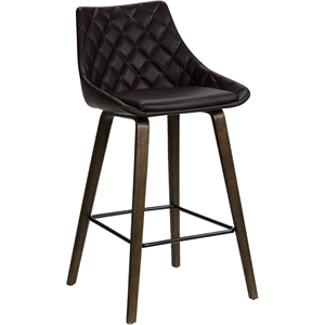 Armen Living Dani 26&quot Modern Faux Leather Counter Stool in Brown/Walnut