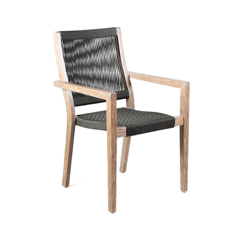 Armen Living Sienna & Madsen 5PC Wood Outdoor Dining Set in Gray Teak/Black